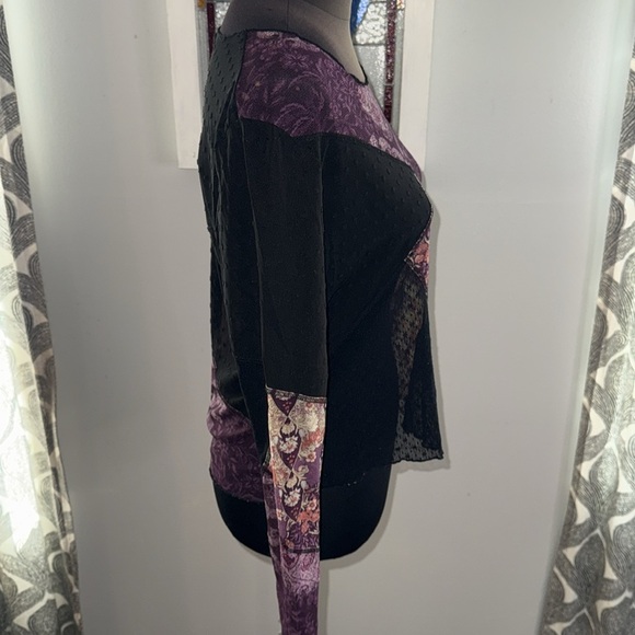 J Jill Patchwork Mesh Stretch Ling Sleeve Top SZ Small Petite - Picture 5 of 6